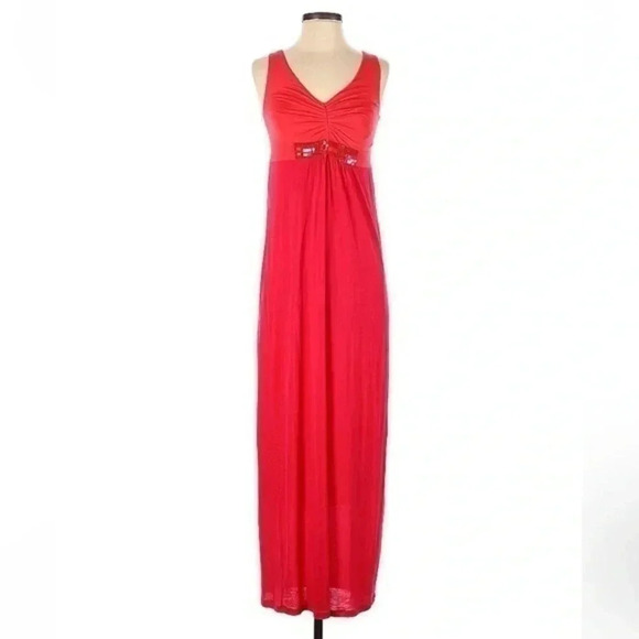 Boden | Reddish Pink Sleeveless Maxi Dress w/ Jeweled Embellishments Size 2 - Picture 1 of 3